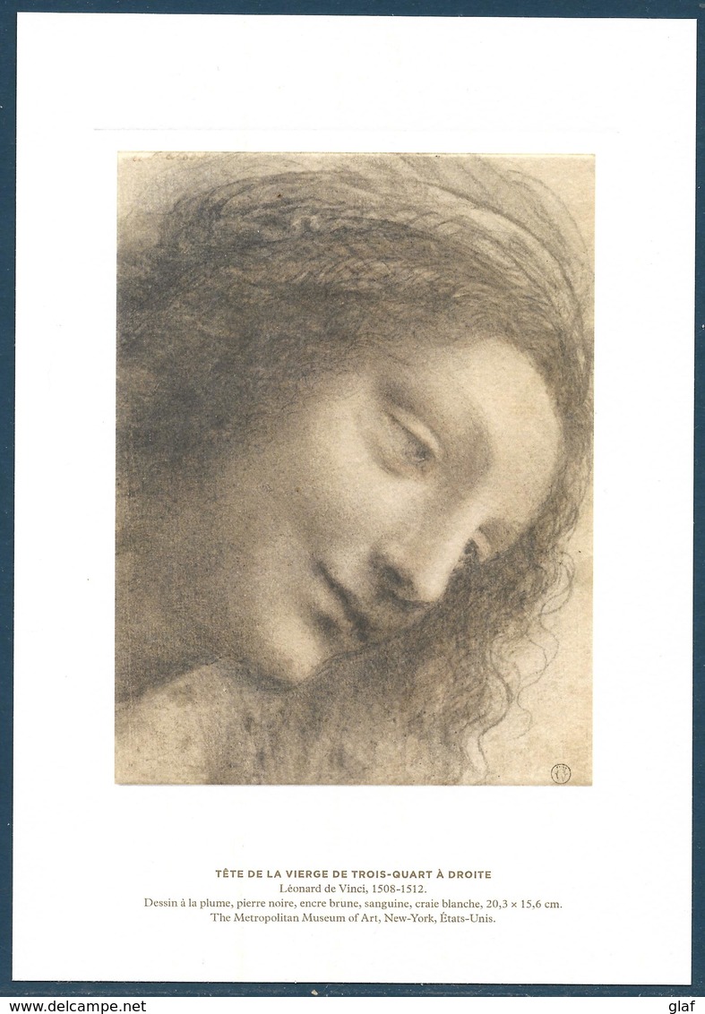 Gravure Reprenant Un Dessin De Léonard De Vinci "Tête De La Vierge" – Offerte Par Philaposte – Papier En Vélin D’Arches - Documenten Van De Post