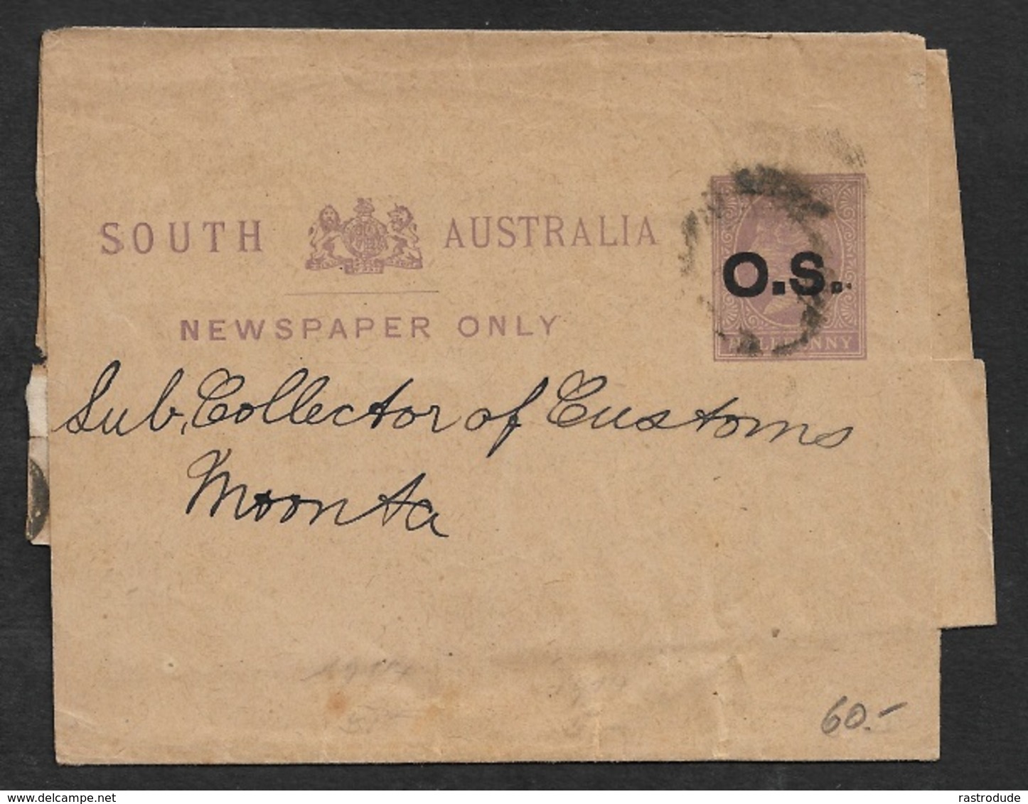 SOUTH AUSTRALIA - SCARCE POSTAL STATIONERY O.S (OFFICIAL SERVICE) NEWSPAPER STRIP - USED - Storia Postale