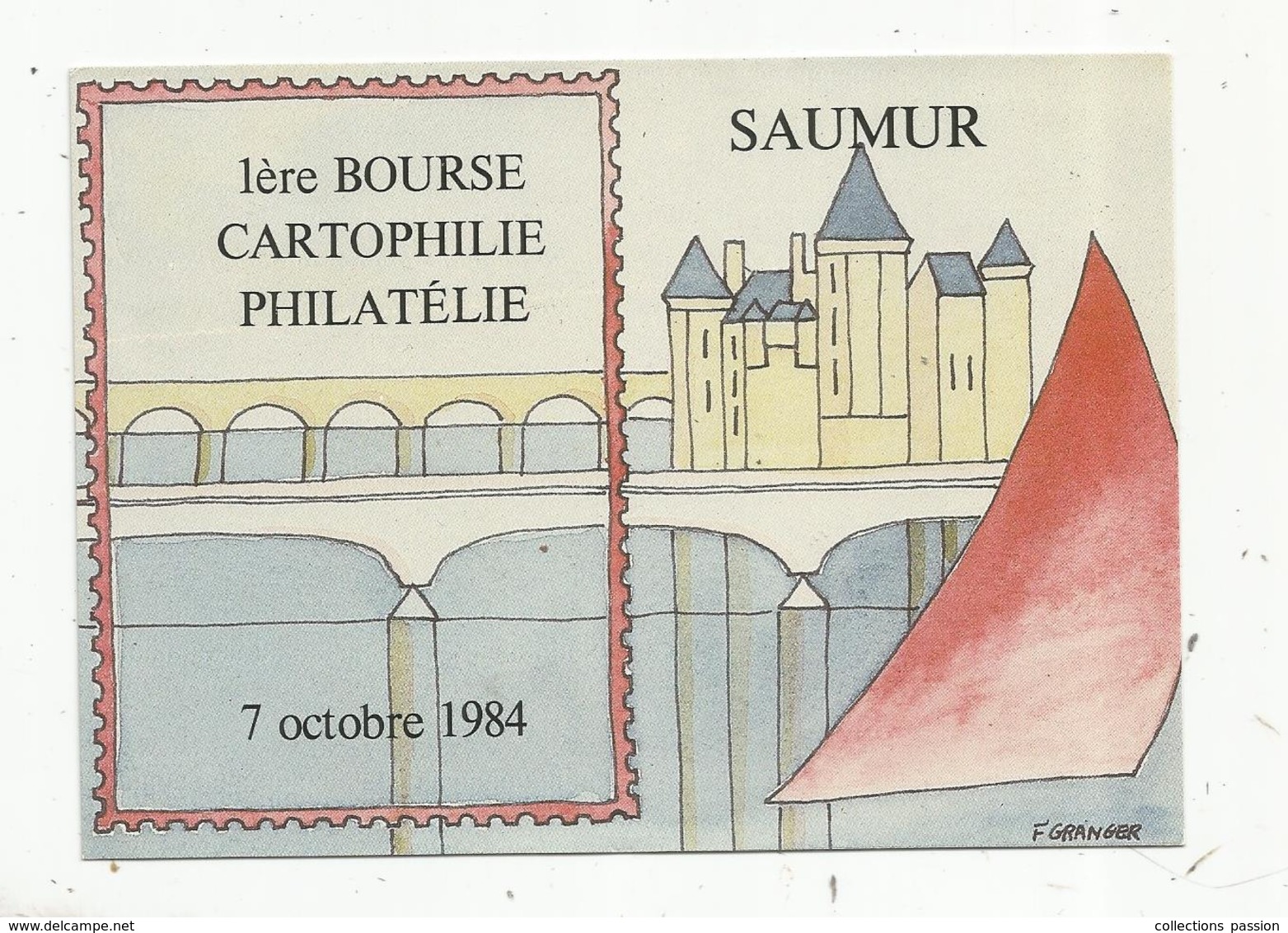 Cp, Bourses & Salons De Collections,  1 Ere Bourse Cartophilie , Philatélie , 1984 ,SAUMUR ,49 - Bourses & Salons De Collections