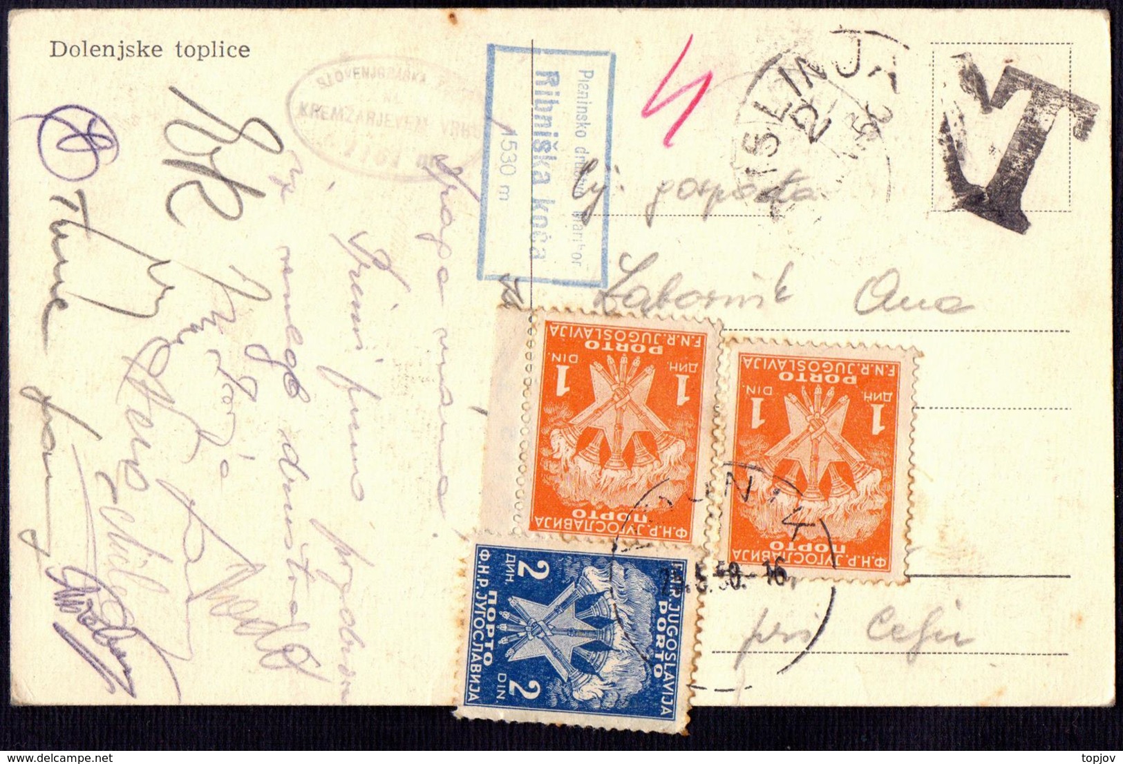 JUGOSLAVIA - SLOVENIA - PORTO  2x1 + 2 Din   MISLINJA  To VOJNIK - 1950 - Postage Due