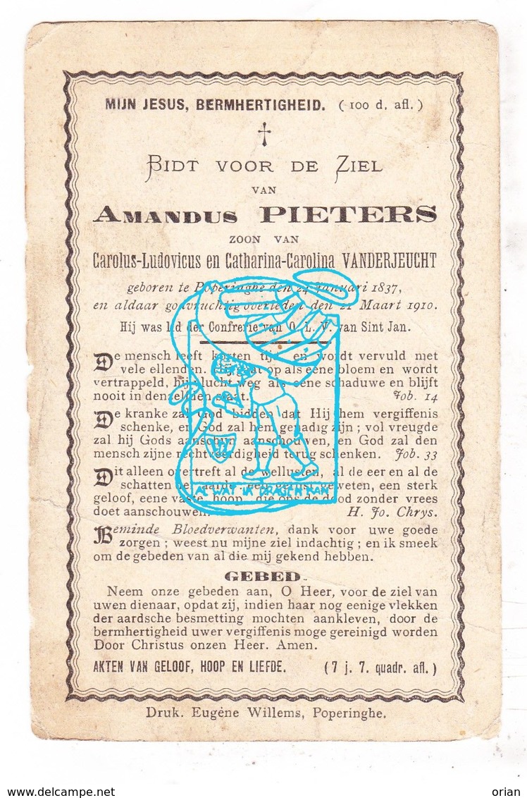 DP Amandus Pieters / VanderJeught ° Poperinge 1837 † 1910 - Images Religieuses