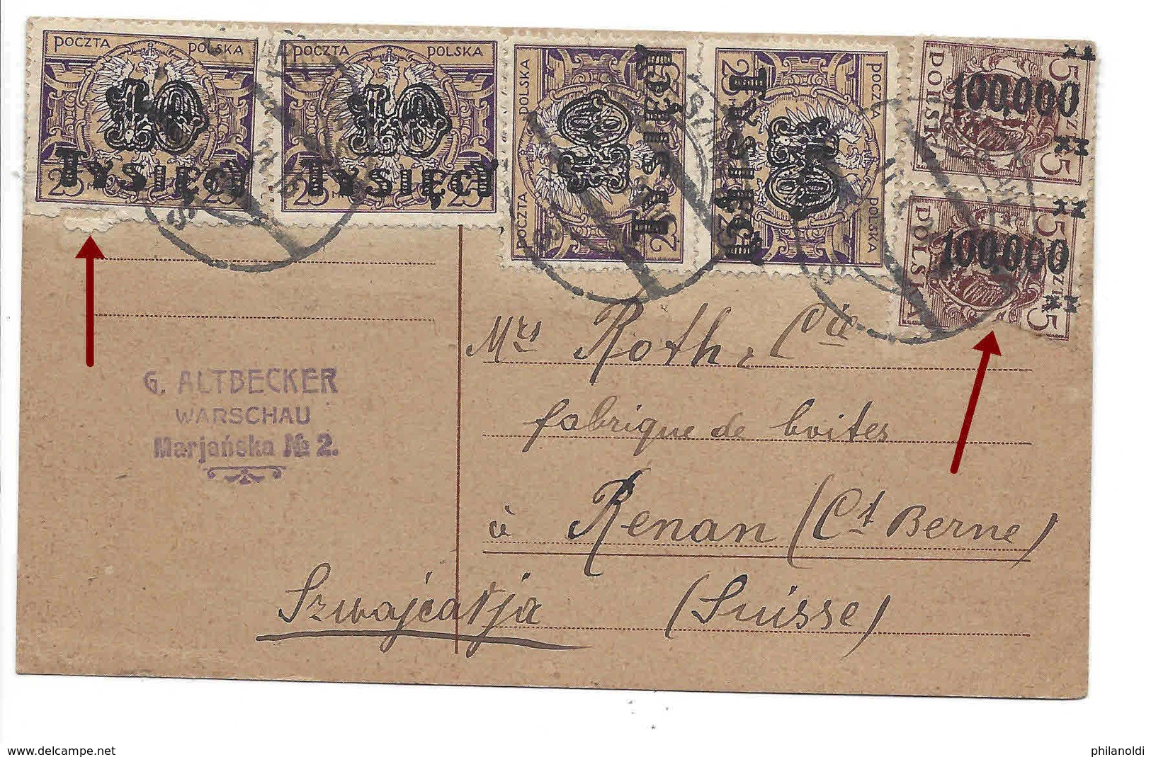 POLOGNE SWITZERLAND, POLAND WARSZAWA, 11.I.1924, 5 Stamps Overprinted, Surchargés Postcard, Carte Postale Pour La Suisse - Cartas & Documentos