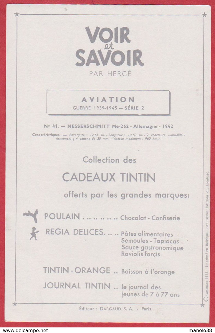 Chèque Tintin. Voir Et Savoir Par Hergé. Aviation. Avion. Seconde Guerre Mondiale. Serie 2. N°41. Messerschmitt Me. 1955 - Histoire