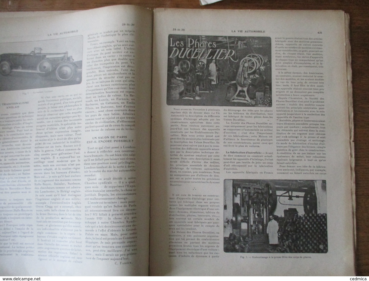 LA VIE AUTOMOBILE DU 25 NOVEMBRE 1920  LE SALON ANGLAIS DE 1920,LES PHARES DUCELLIER,LES MAGNETOS SALMSON...... - Auto