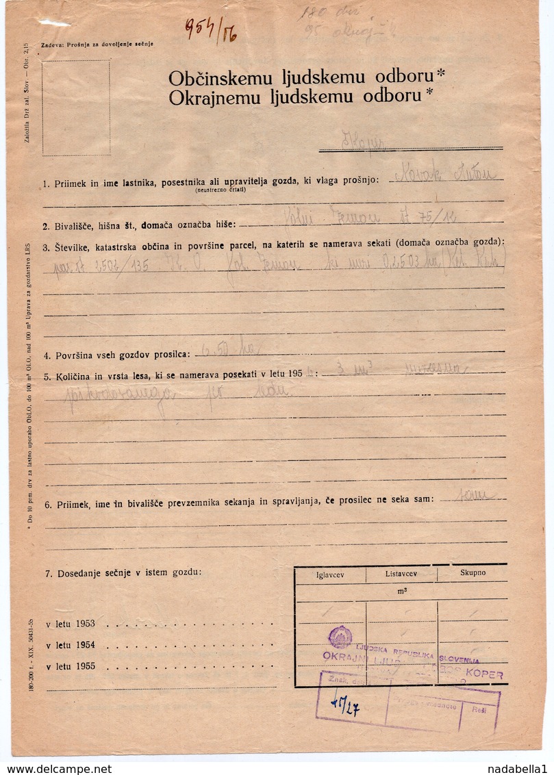 1956 YUGOSLAVIA, SLOVENIA, 2 OLD POSTOJNA REVENUE STAMP AND 6 OTHER REVENUE STAMPS - Cartas & Documentos