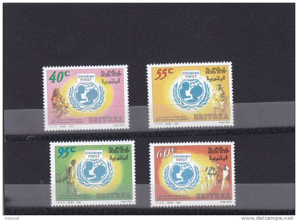 Stamps ERITREA 1996 SC 274-277 50TH ANNIVERSARY UNICEF IPZS ITALY MNH SET ER#8 - Erythrée