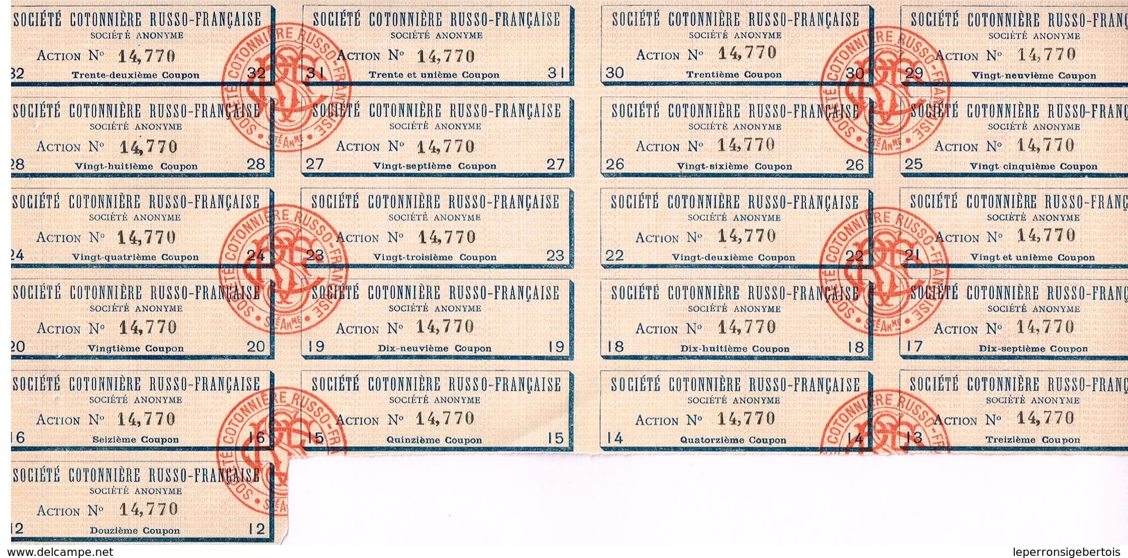 Titre Ancien - Société Cotonnière Russo-Française -  Titre De 1900 - Déco - Imprimerie G. Richard - Russie