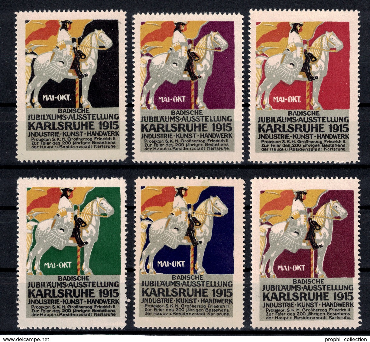 LOT De 6 VIGNETTES CINDERELLA " BADISCHE JUBILAUMS AUSSTELLUNG KARLSRUHE 1915 " - Erinnophilie