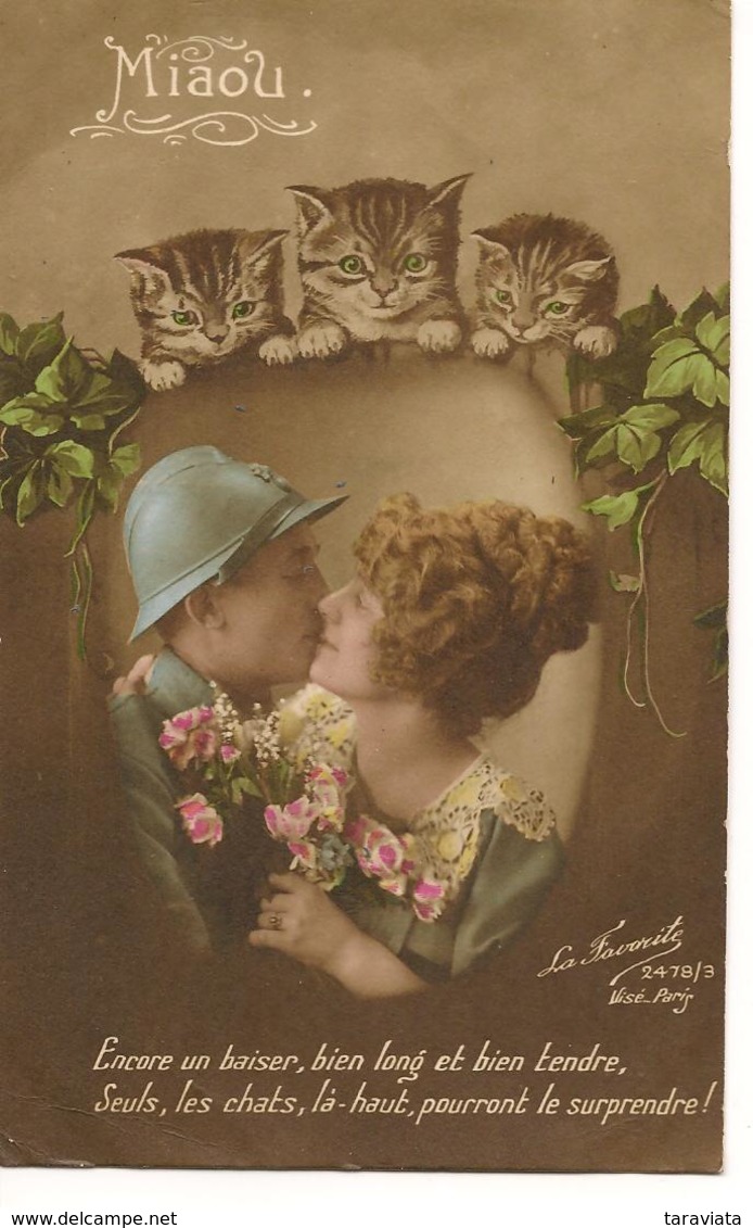 MIAOU Militaire Poilu Femme Couple Baiser Chat Guerre 1914-1918 Patriotique - Weltkrieg 1914-18