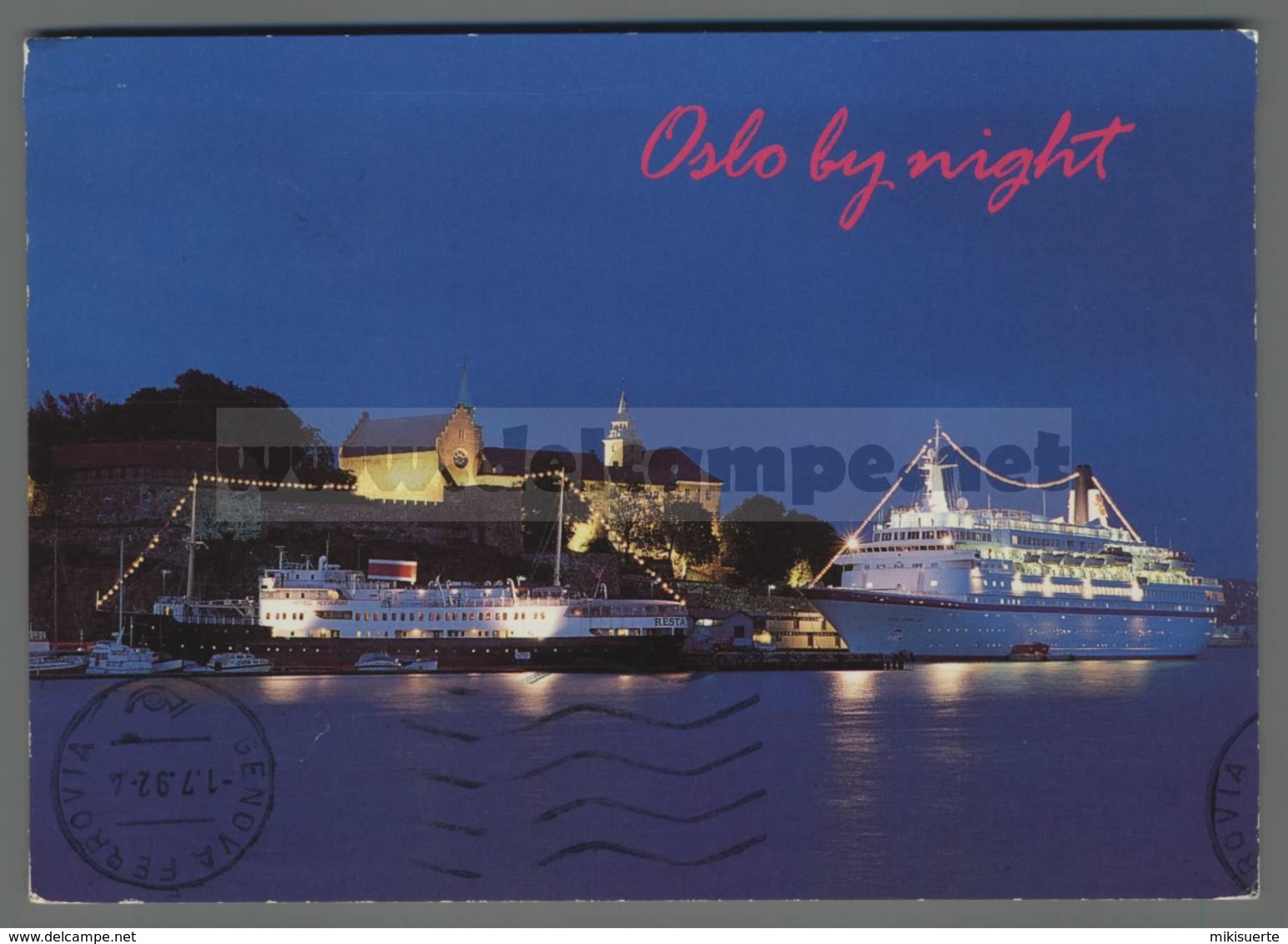 V9657 NORWAY OSLO BY NIGHT NAVI SHIP VG STAMP EUROPA CEPT - Norvegia