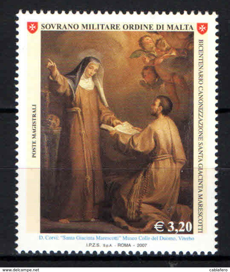 SMOM - 2007 - BICENTENARIO DELLA CANONIZZAZIONE DI SANTA GIACINTA MARESCOTTI - DIPINTO DI DOMENCO CORVI (1721-1803)- MNH - Malte (Ordre De)