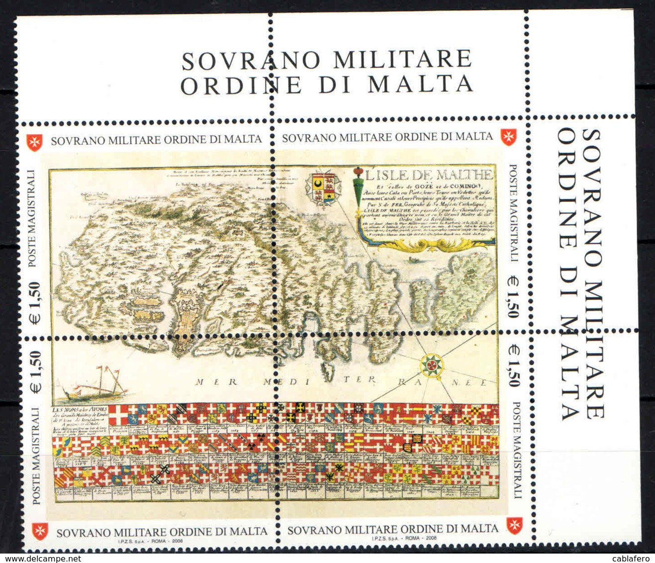 SMOM - 2008 - ANTICHE TAVOLE GEOGRAFICHE - CARTA DEL XVII SECOLO DELL'ISOLA DI MALTA - MNH - Sovrano Militare Ordine Di Malta