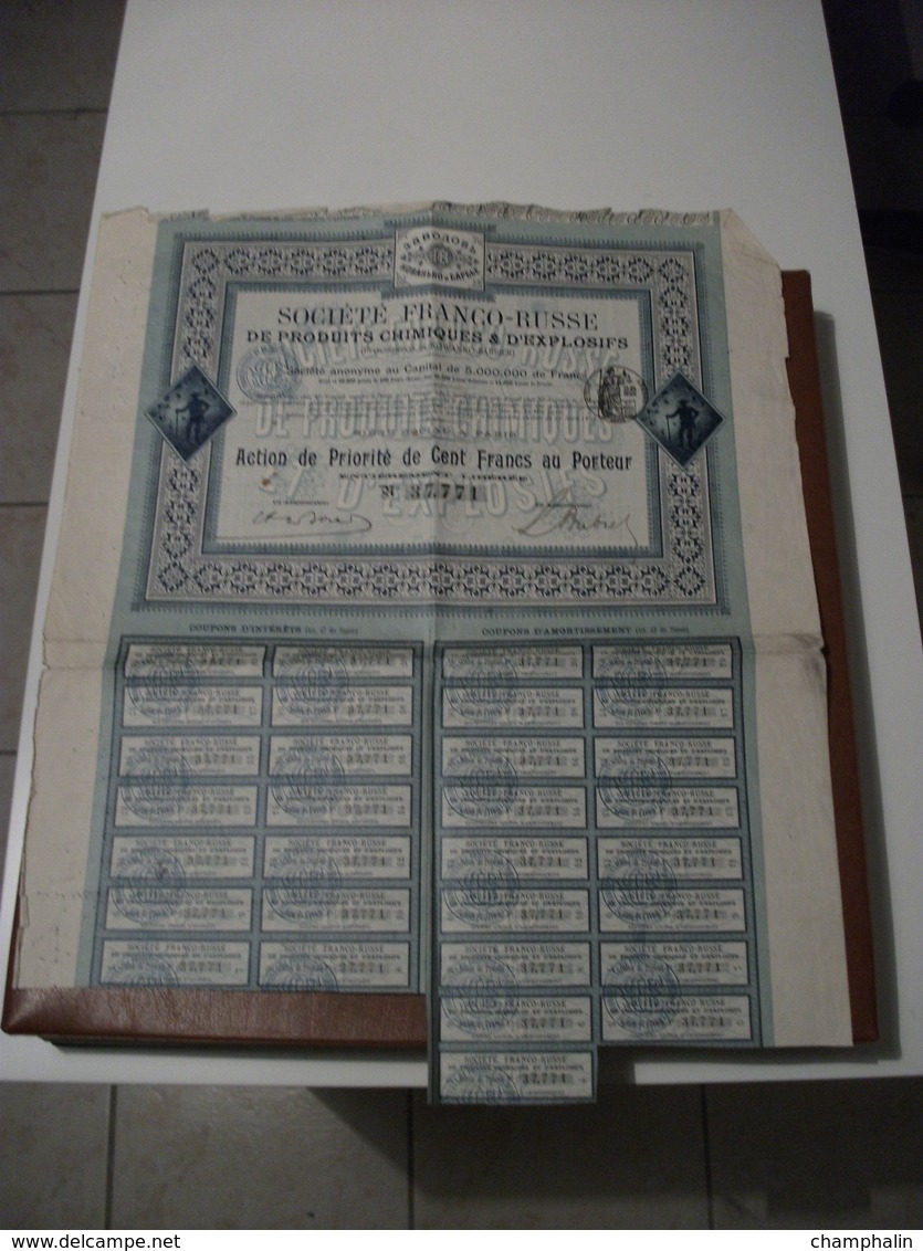 Actions - Société Franco-Russe De Produits Chimiques & D'Explosifs à Paris (75) - 31 Mai 1910 - Action Au Porteur - Industrie