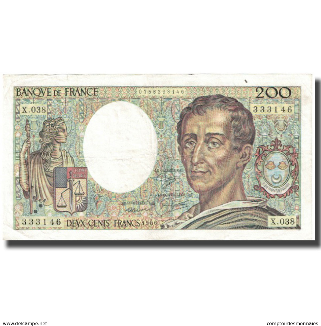 France, 200 Francs, Montesquieu, 1986, TB, Fayette:70.6, KM:155a - 200 F 1981-1994 ''Montesquieu''