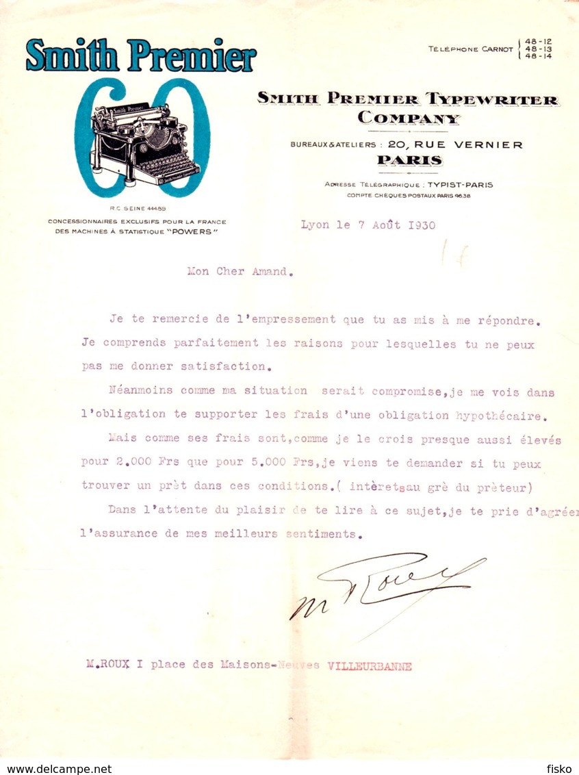 SMITH PREMIER   Machines à écrire  PARIS     Typewriter, Machine à Statistiques "Powers" - 1900 – 1949