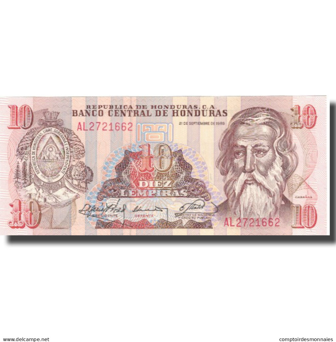 Billet, Honduras, 10 Lempiras, 1989, 1989-09-21, KM:70a, NEUF - Honduras