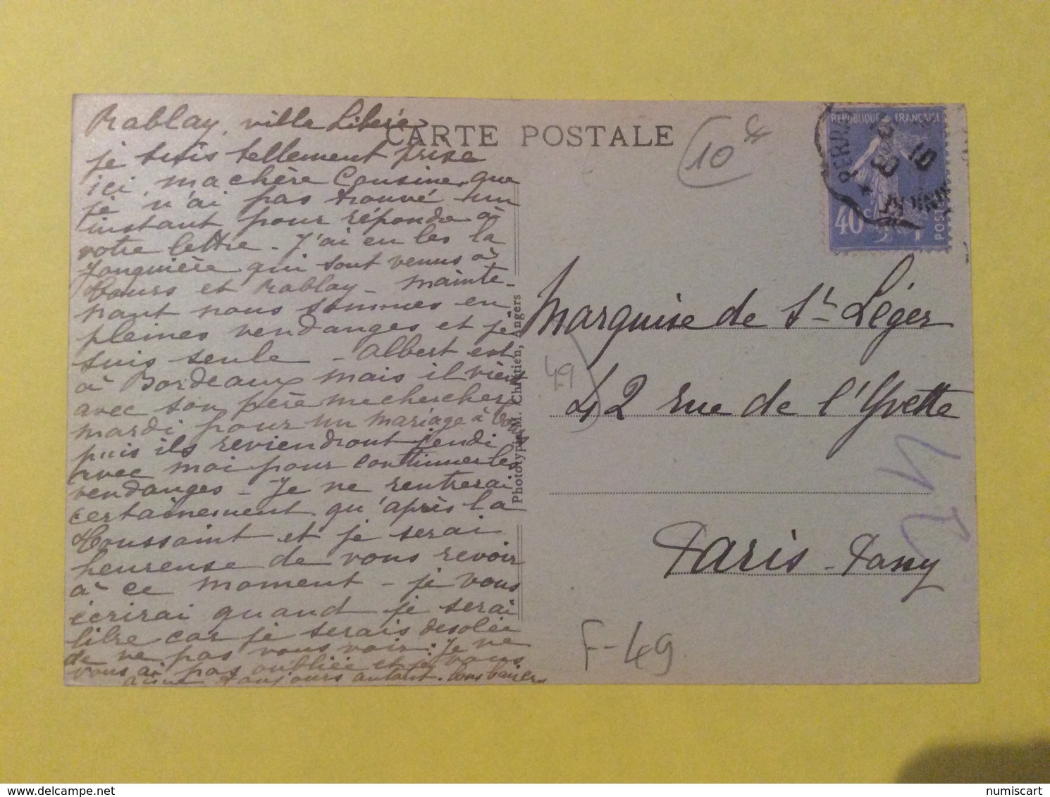 Rablay Sur Layon Le Mail Vers Les Coteaux  Visuel RARISSIME Carte écrite à La Marquise De St Léger - Andere & Zonder Classificatie