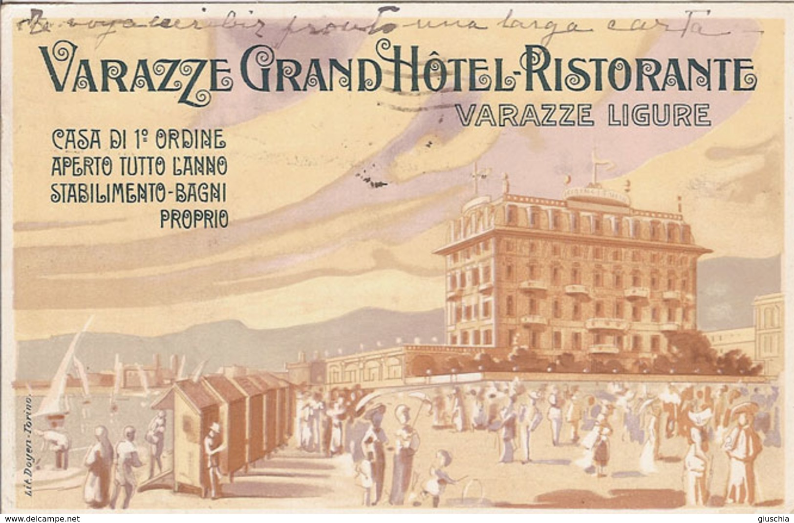(C).Varazze(SV).Pubblicitaria Del Grand Hotel. F.to Piccolo.Viaggiata (c17) - Savona