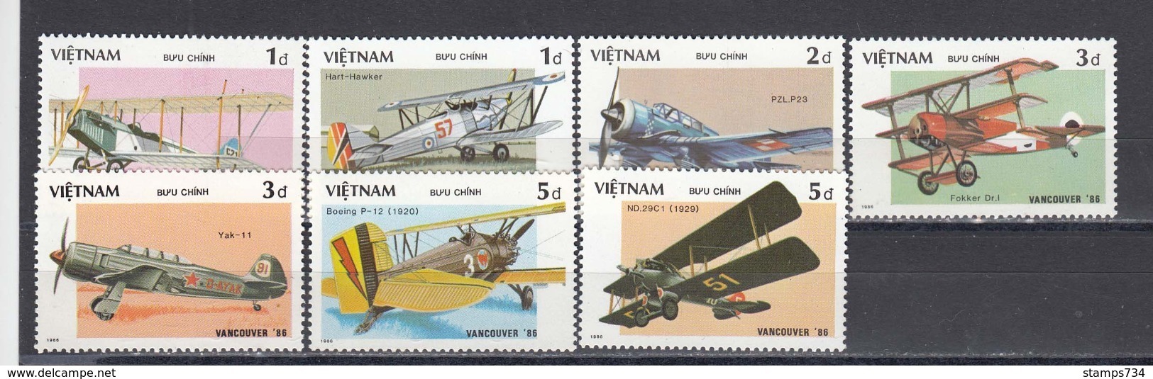 Vietnam 1986 - Avions, Mi-Nr. 1720/26, Dent., MNH** - Vietnam