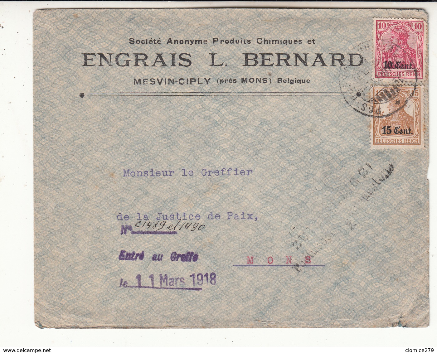 Guerre 1914/18    Enveloppe    De 1918   Censure       Engrais L Bernard - OC1/25 Gobierno General