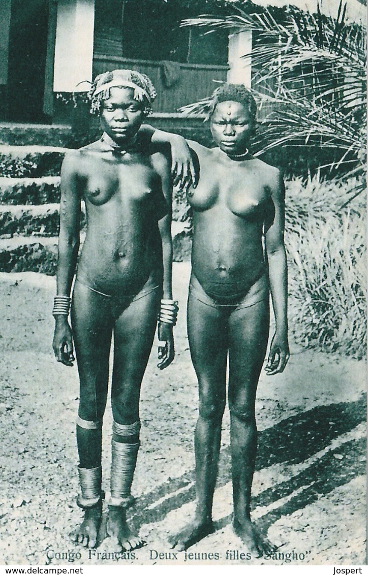 Congo Français, Deux Jeunes Filles Sangho, Seins Nus,  Photo, No Postcard, 2 Scans - Congo Français