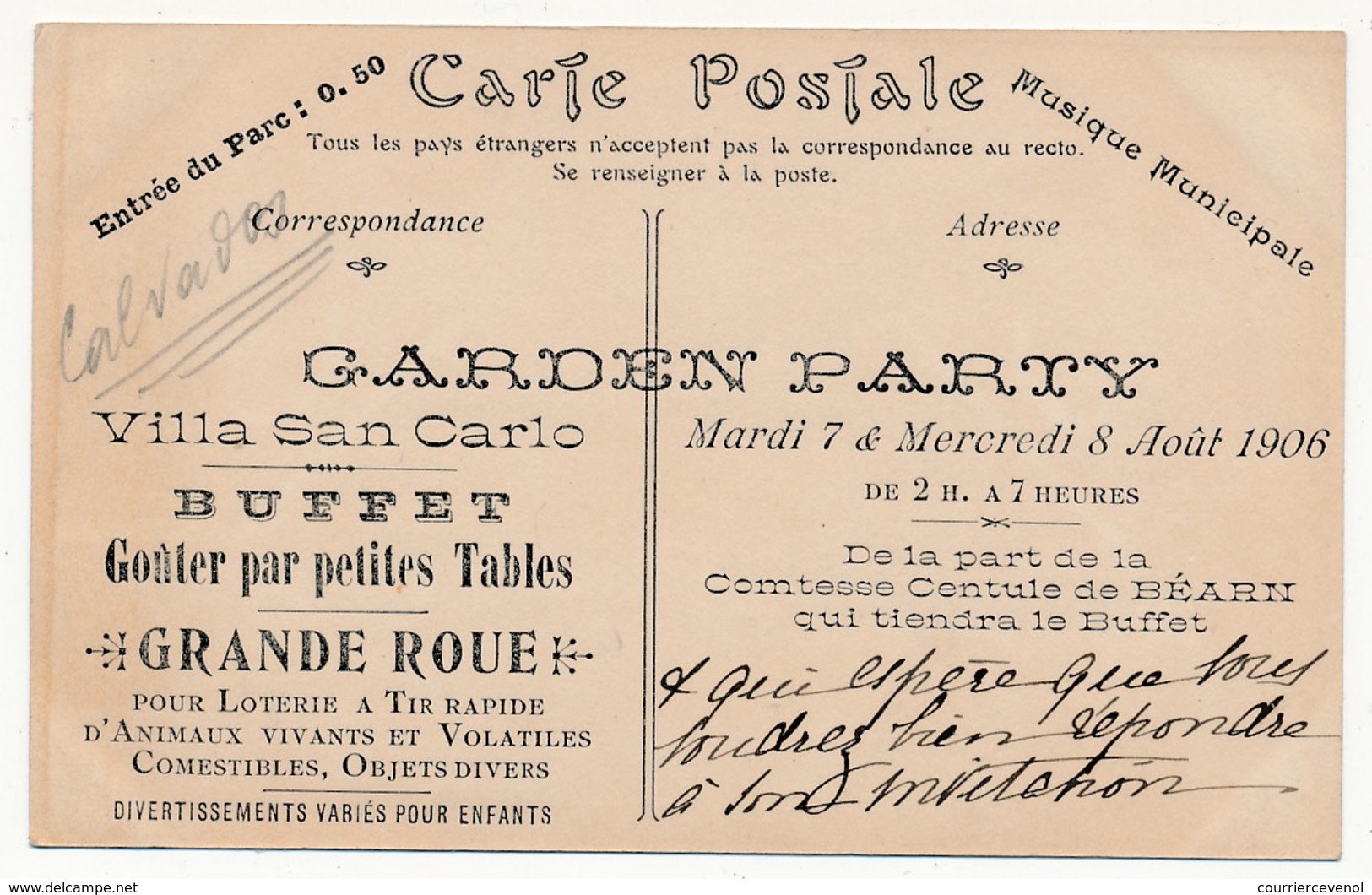 CPA - VILLERS-SUR-MER (Calvados) - Villa San Carlo - Au Dos Invitation Garden Party Comtesse Centule De Béarn - 1906 - Villers Sur Mer