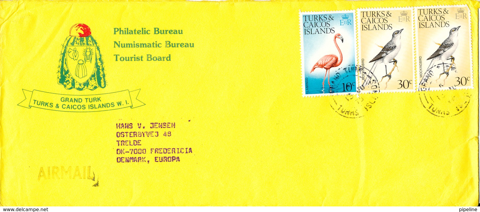 Turks & Caicos Cover Sent Air Mail To Denmark 15-7-1975 Topic Stamps BIRDS - Turks & Caicos (I. Turques Et Caïques)