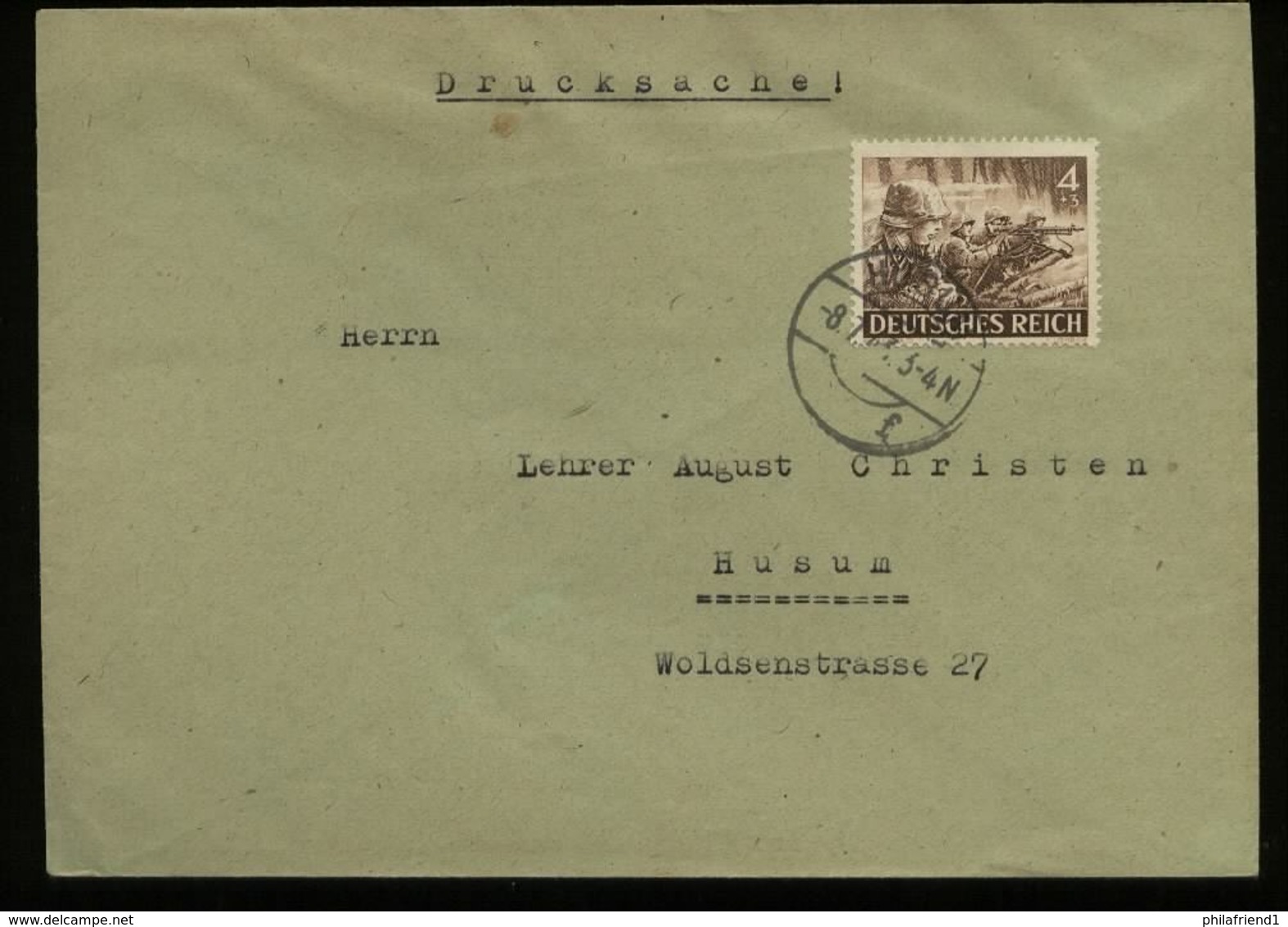 3. Reich - DR Wehrmacht I 4 Pfg Waffen SS EF Auf Briefumschlag Mit: Gebraucht Husum 1943 ,Bedarfserhaltung. - Lettres & Documents