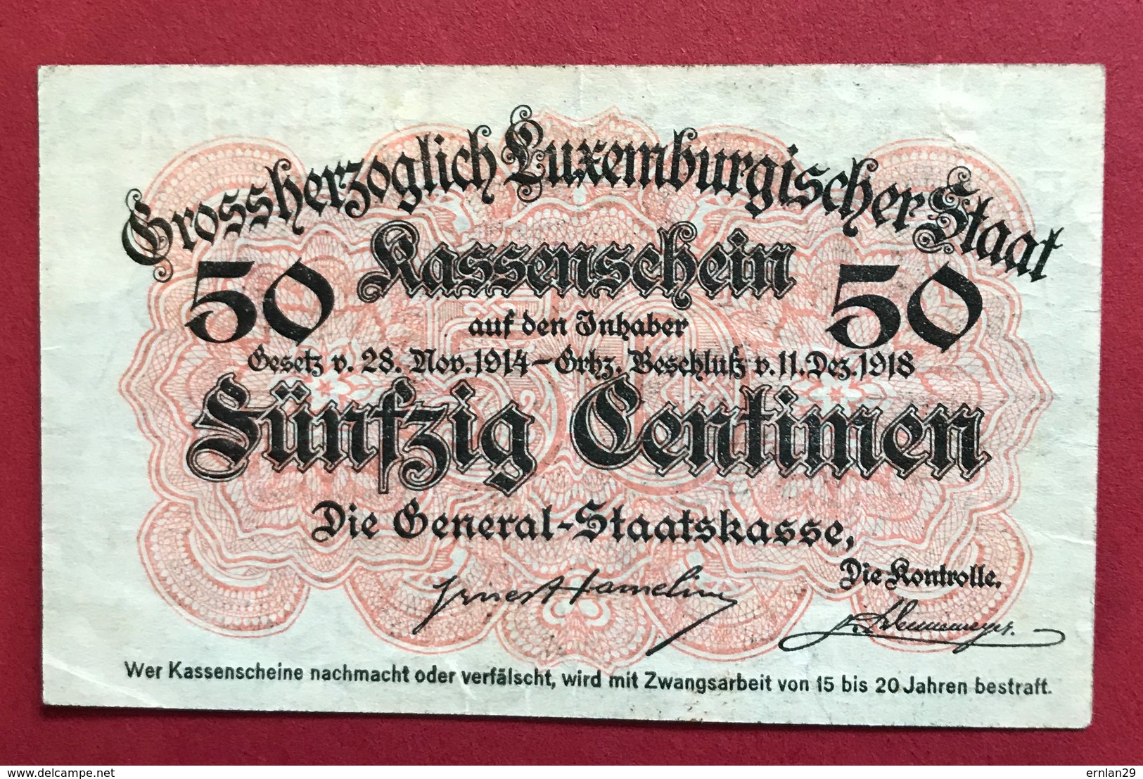 Luxembourg 50 Centimes 1914-1918 - Lussemburgo