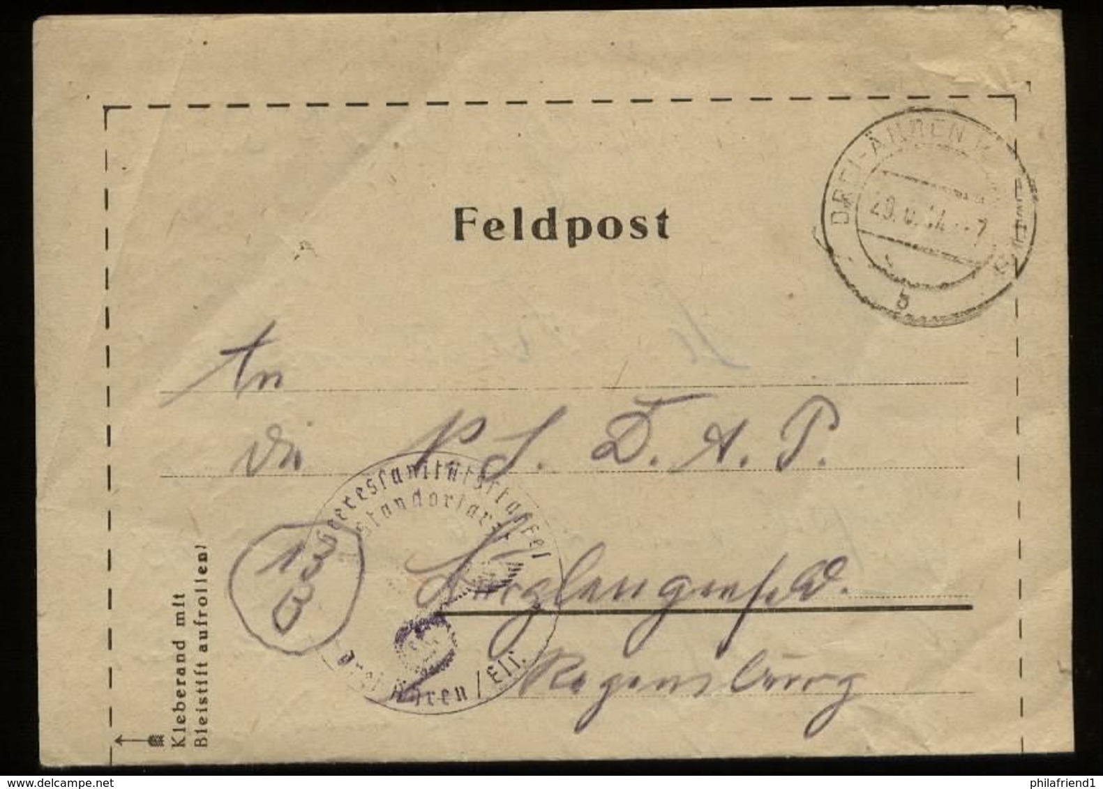 3. Reich : DR Feldpost Briefumschlag Sanitätsstaffel Drei Ähren Elsaß: Gebraucht Drei Ähren - Langenfeld 1944, Bedarfs - Cartas & Documentos