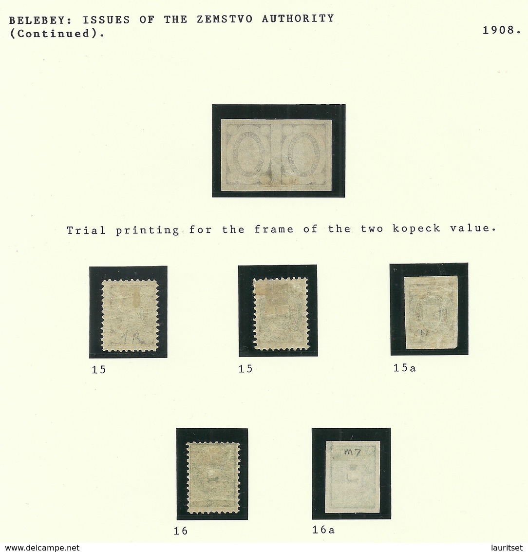 Russia Russland 1908 BELEBEY Local Post Zemstvo Lot Incl Proof Essay Print Of Frame As Pair * - Zemstvos
