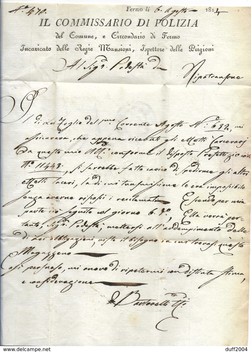 GOVERNO PROVVISORIO DI MURAT - DA FERMO A RIPATRANSONE - 6.8.1814. - 1. ...-1850 Prefilatelia