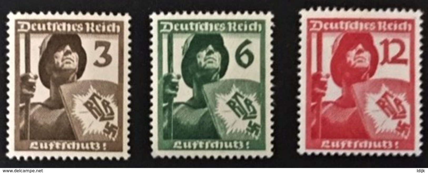 1937 Luftschutz Mi. 643 - 645**) - Unused Stamps