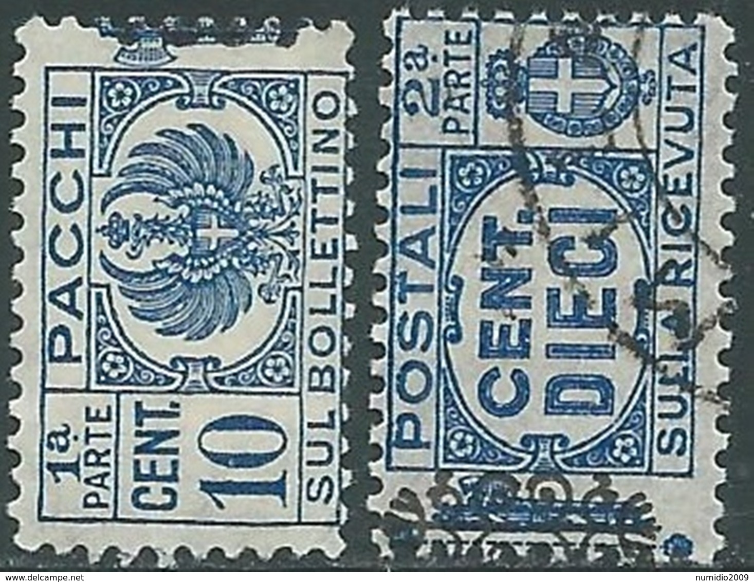 1945 LUOGOTENZA PACCHI POSTALI USATO 10 CENT DUE SEZIONI - RB38-5 - Paketmarken