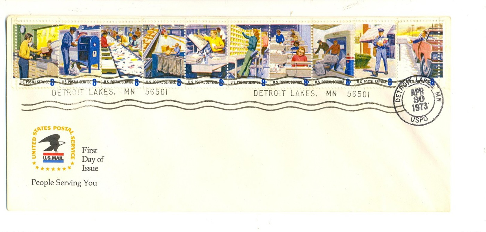 USA DETROIT LAKE MN 1973 FIRST DAY COVER 43815 SC1489 1490 STAMP COUNTER MAIL - Postal History