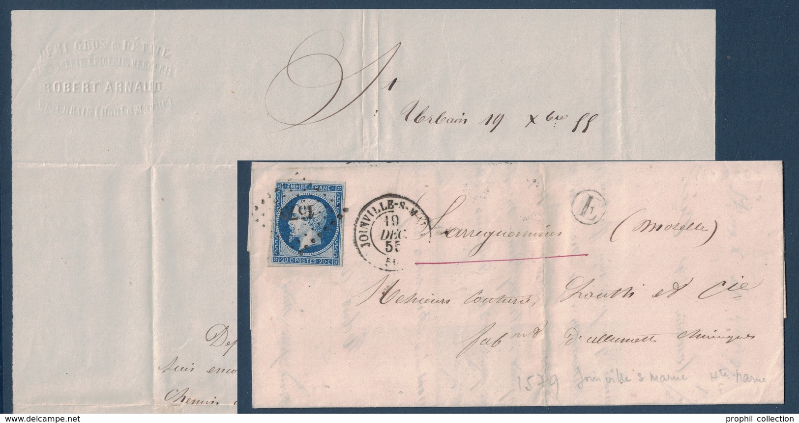 1855 - BOITE RURALE E LOCALISÉE De ST URBAIN (MARNE) Sur LETTRE LAC AFFRANCHIE N° 14 OBL. PC 1579 CAD JOINVILLE - 1849-1876: Periodo Classico