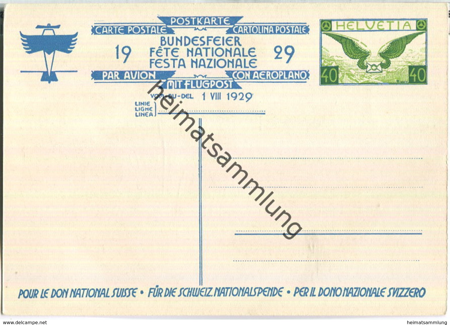 Bundesfeier-Postkarte 1929 - 40 Cts - J. Courvoisier Zwei Knaben Hissen Banner - Interi Postali