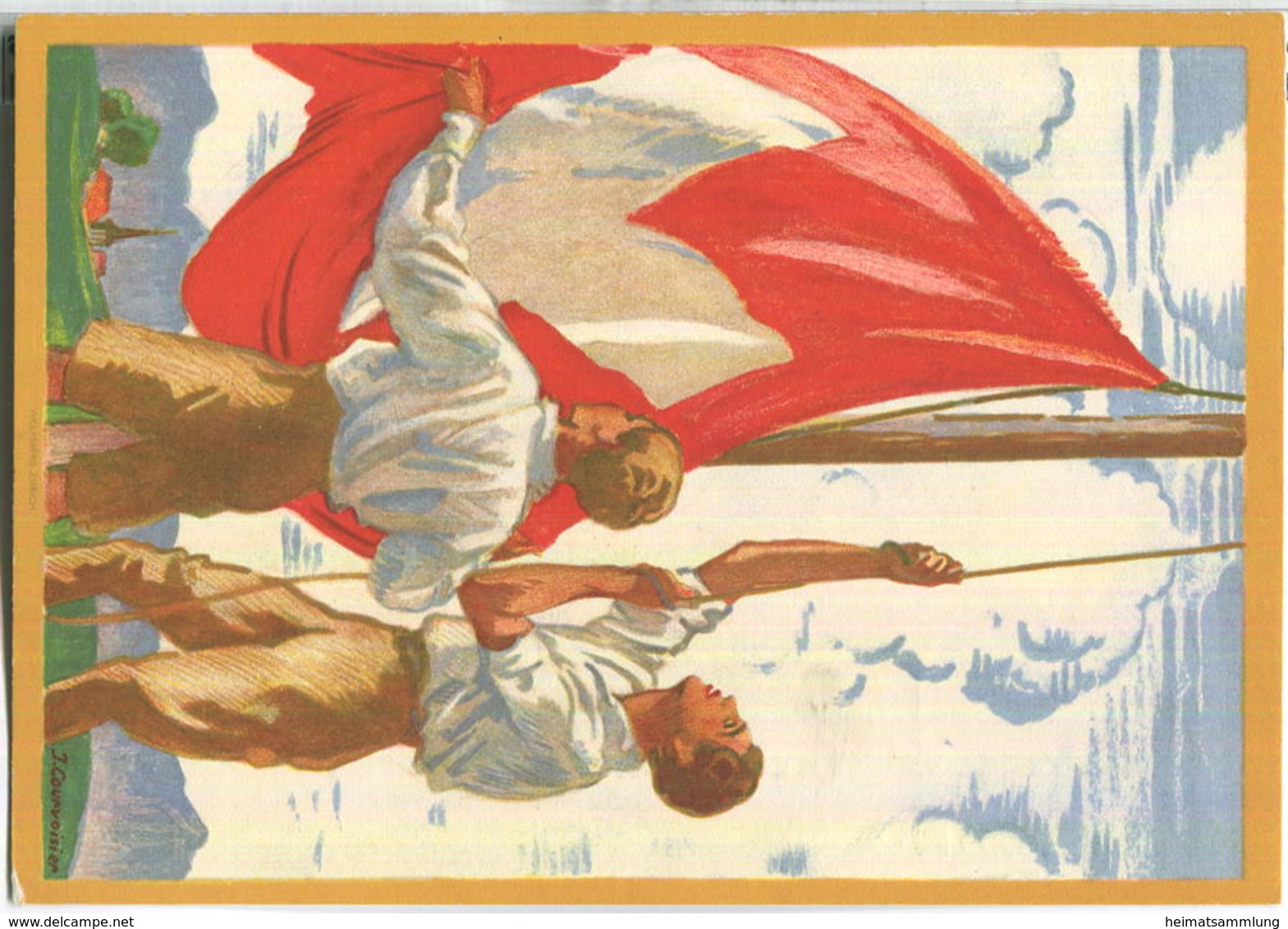 Bundesfeier-Postkarte 1929 - 40 Cts - J. Courvoisier Zwei Knaben Hissen Banner - Interi Postali