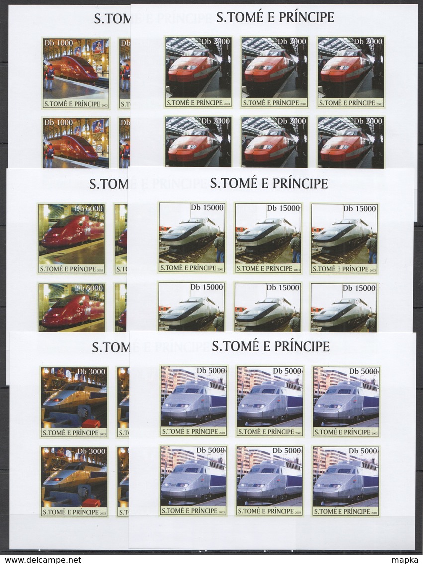 XX607 IMPERFORATE 2003 SAO TOME & PRINCIPE TRANSPORT HIGH SPEED TRAINS !!6SET MNH - Trains