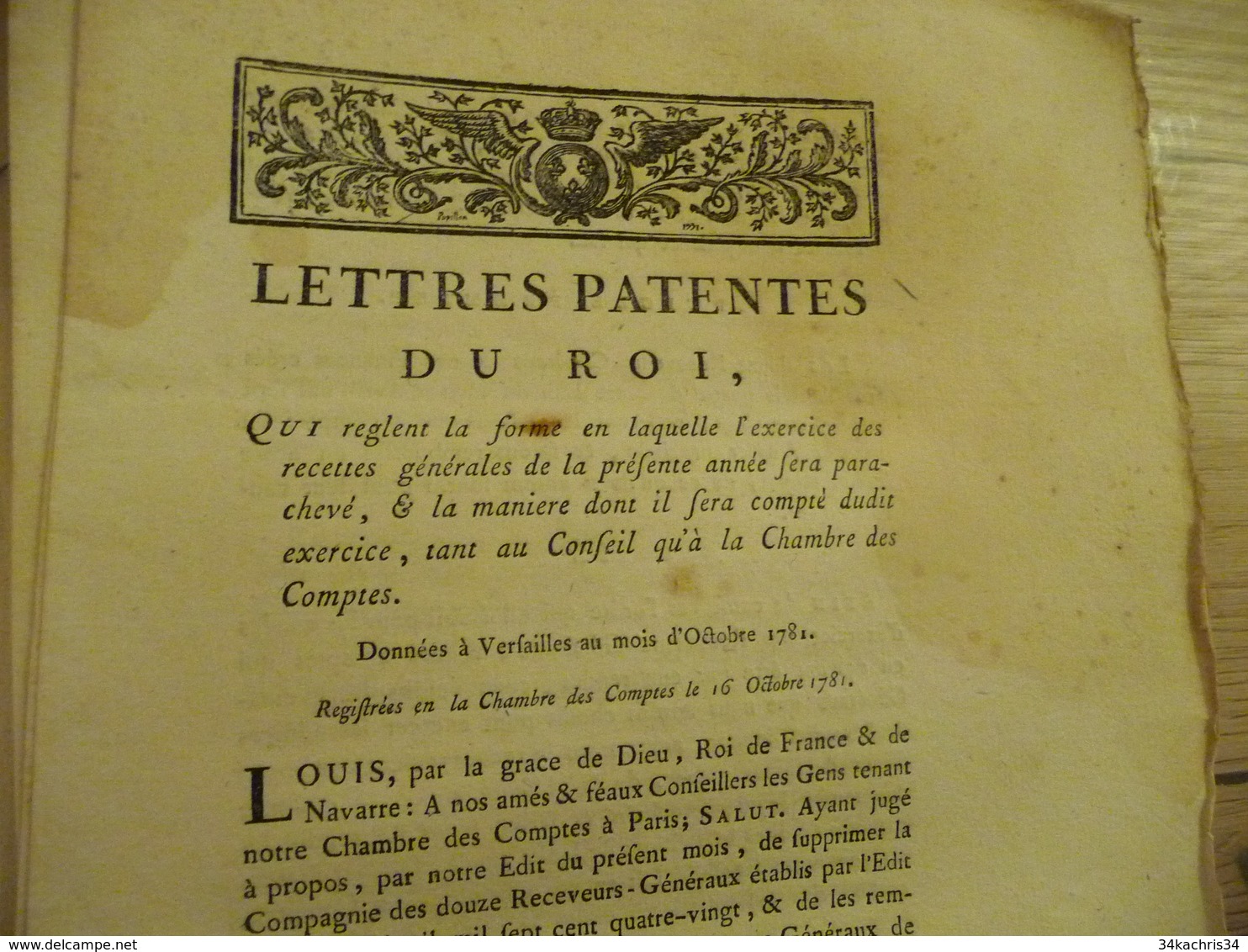 Lettres Patentes Du Roi  Du Roi Octobre 1781 Exercice Des Recettes - Gesetze & Erlasse