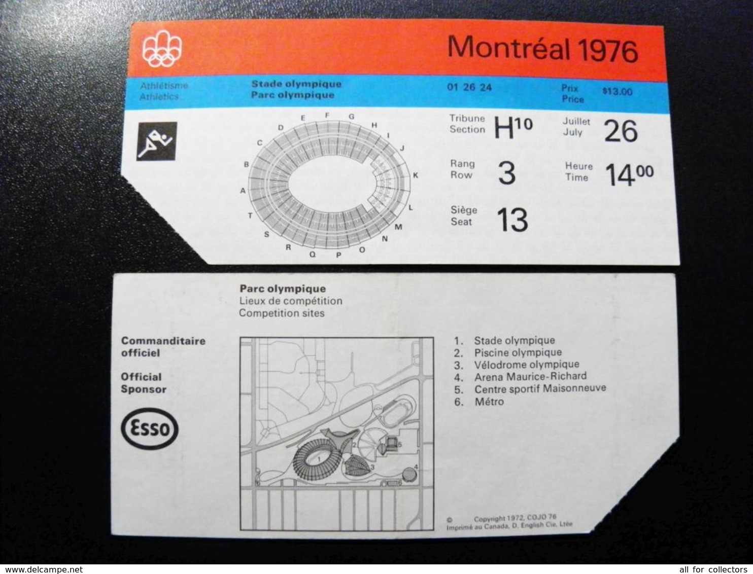 Entry Ticket To Olympic Games Winter Montreal 1976 Canada Athletics - Eintrittskarten