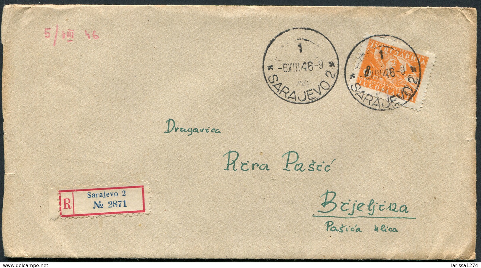 9.Yugoslavia 1946 R-letter Sarajevo-Bijeljina - Lettres & Documents