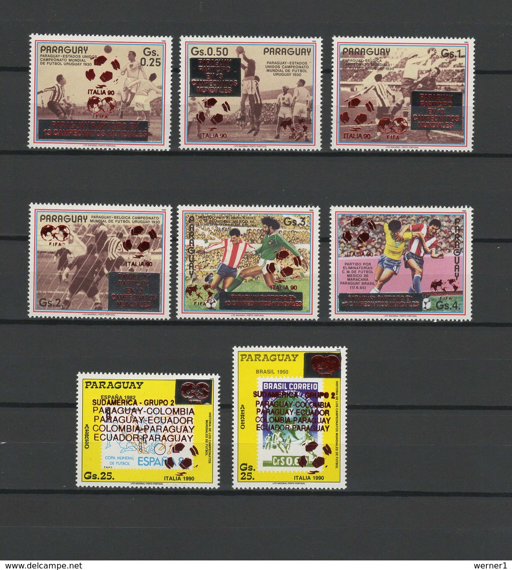 Paraguay 1989 Football Soccer World Cup Set Of 8 With Red On Silver Overprint MNH - 1990 – Italia