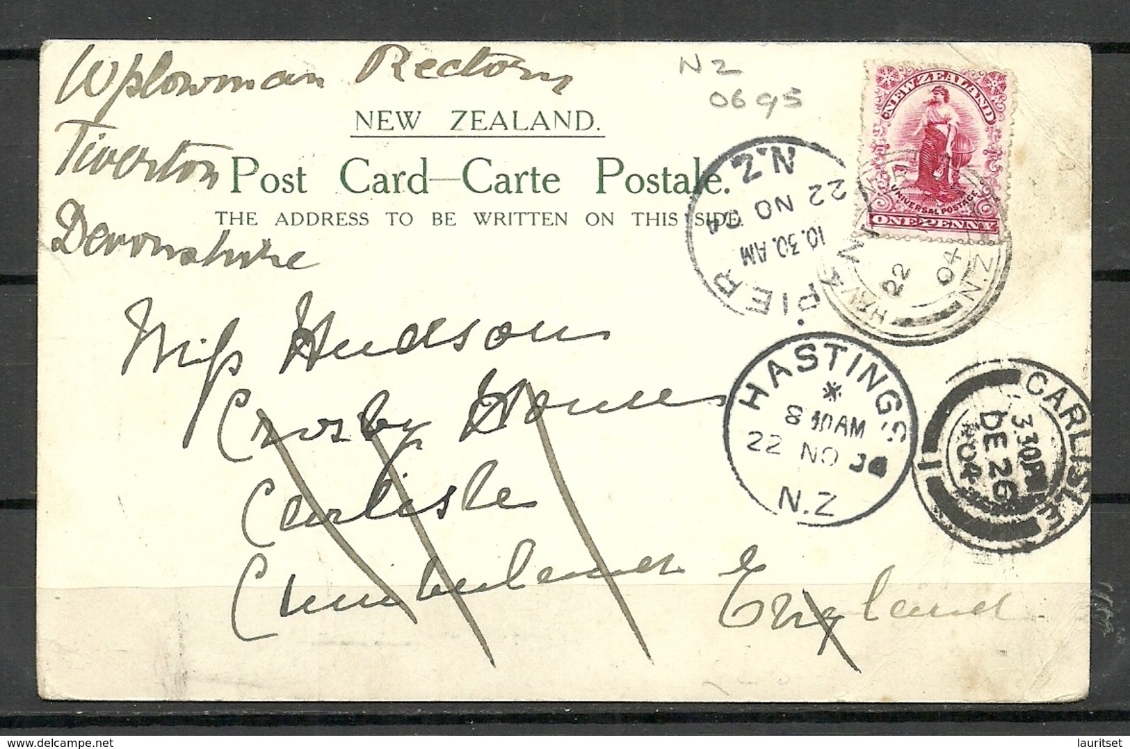 NEW ZEALAND 1904 Post Card Anglican Church Havelock To England Michel 98 (1901) As Single - Briefe U. Dokumente