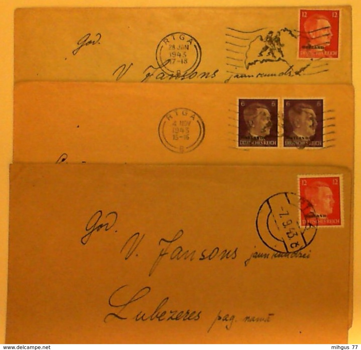 1943 LATVIJA RIGA  Paststamps 3 Covers - Latvia