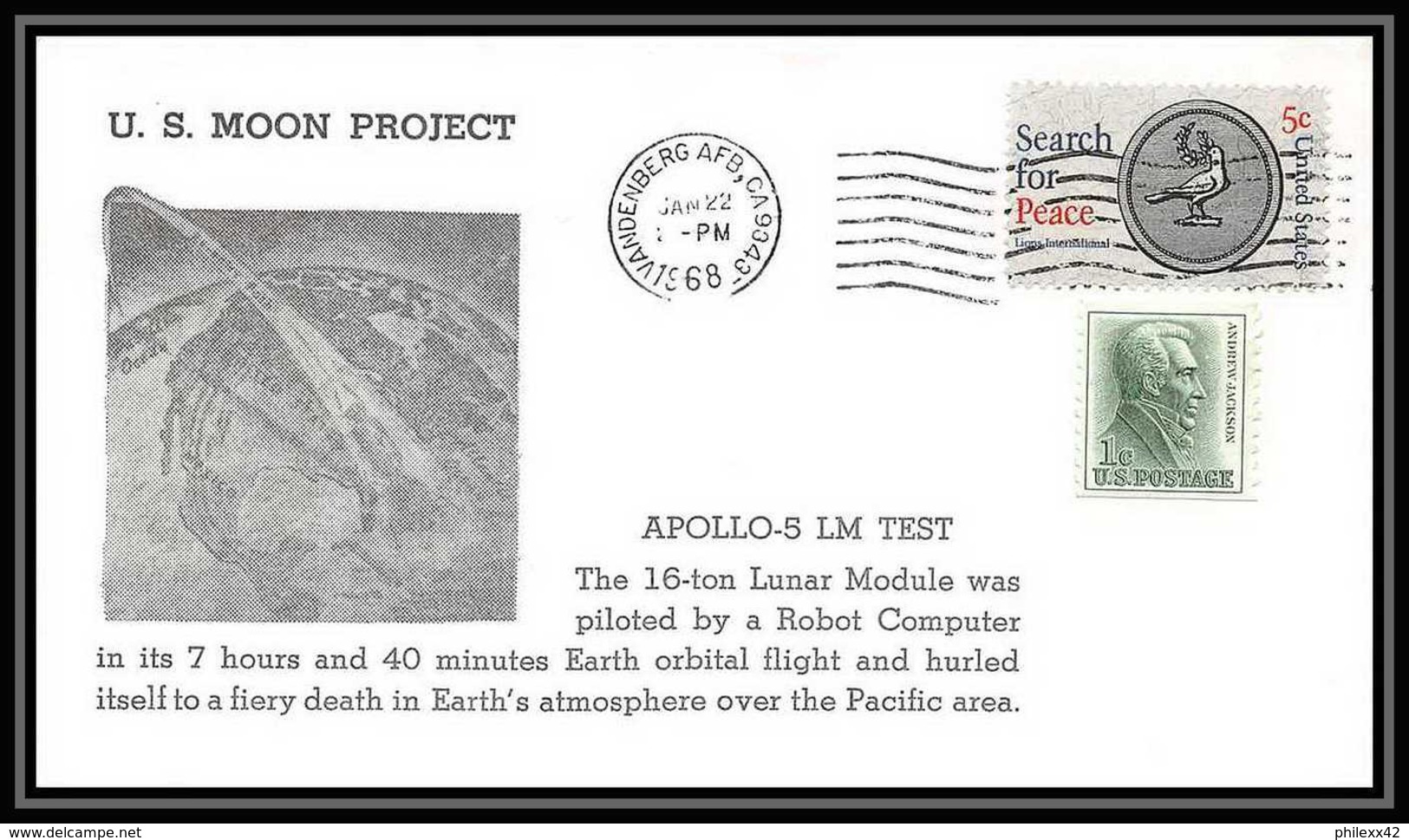 5039/ Espace (space) Lettre (cover) 22/1/1968 Apollo 5 Lm Test Us Moon Project USA - USA