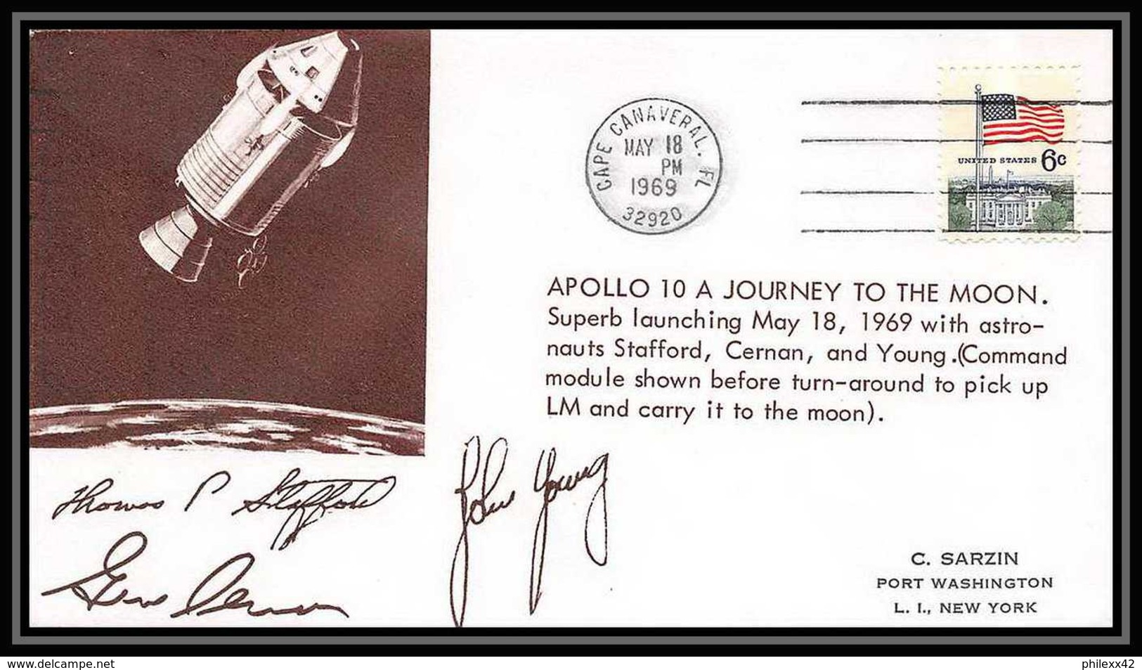 5239/ Espace (space) Lettre (cover) 18/5/1969 Signé (signed Autograph) Apollo 10 A Journey To The Moon USA - USA