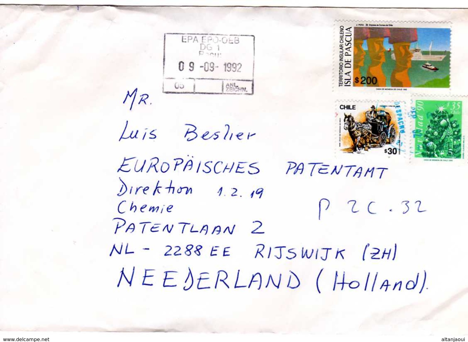 LETTRE DE L' ÎLE DE PAQUES AUX PAYS-BAS - 1992- Let.13 - Chili