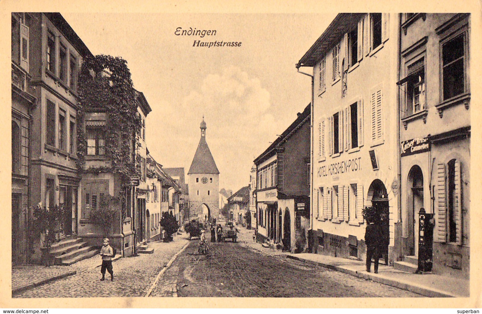 ENDINGEN - HAUPTSTRASSE : HOTEL HIRSCHEN - POST / KAISERL' BRUST-CARAMELLEN ... - ANNÉE / YEAR ~ 1910 - '915 (ad527) - Endingen