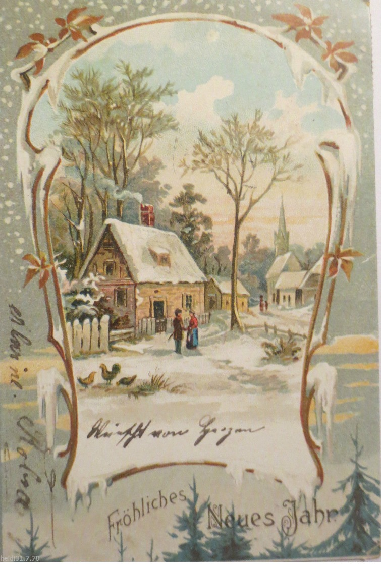 "Neujahr, Winterlandschaft, Kirche, Haus" 1905 ♥ (3400) - Neujahr